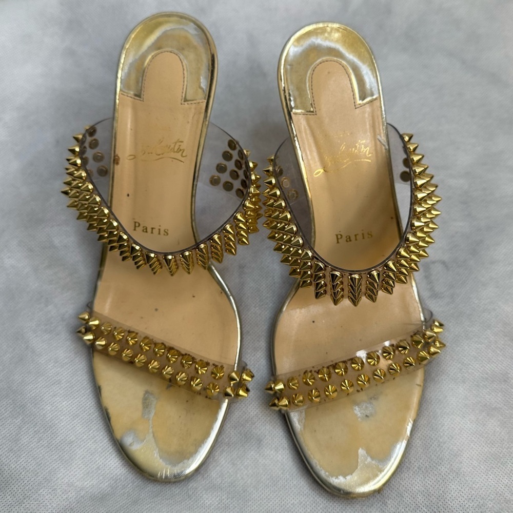 Christian Louboutin PVC Gold Spiked Heels Pumps (Authentic, Rare) 39 - Picture 14 of 15